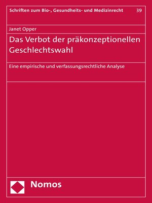 cover image of Das Verbot der präkonzeptionellen Geschlechtswahl